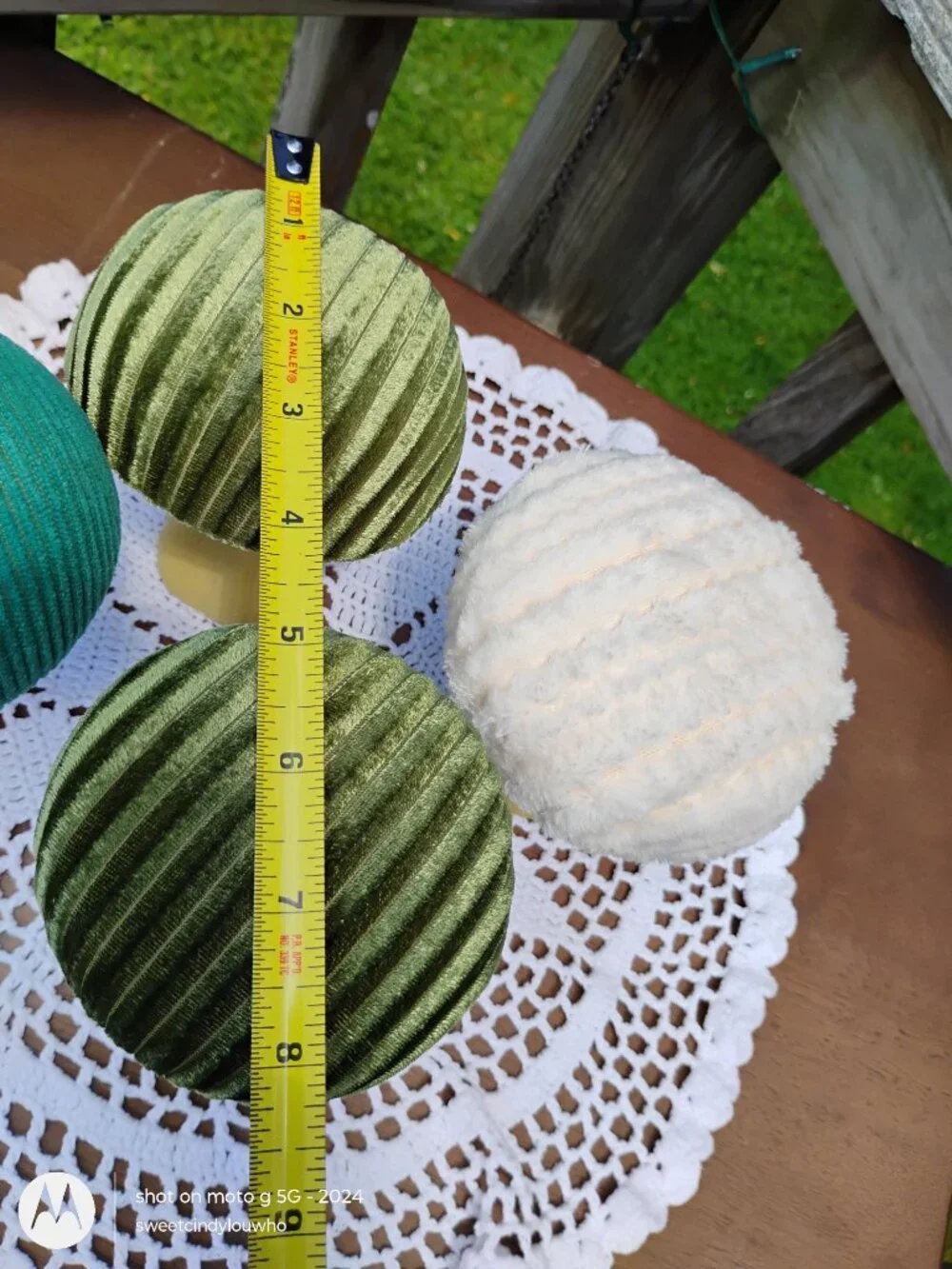 set of 4 decorative velvet corduroy mushroom figurines fabric tops plastic bases